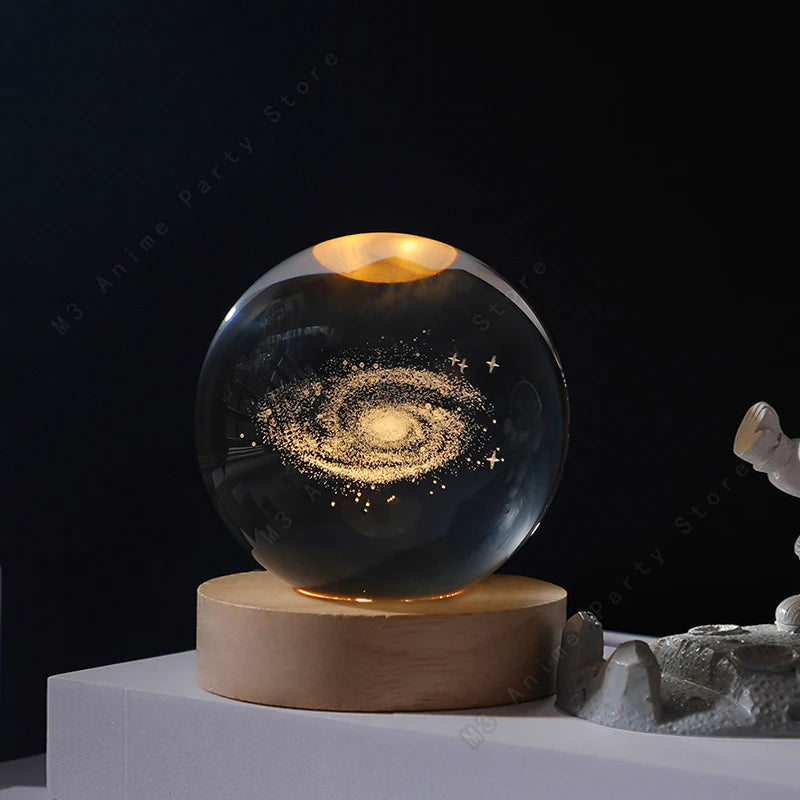 Unique 3D Crystal Ball Night Light Led Lamp Bedside Table Glowing Galaxy Lamp Saturn Planets Moon Children Birthday Gift Toy 5Cm